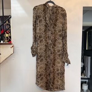 & Other Stories Brown Patterned Long Sleeve Dress